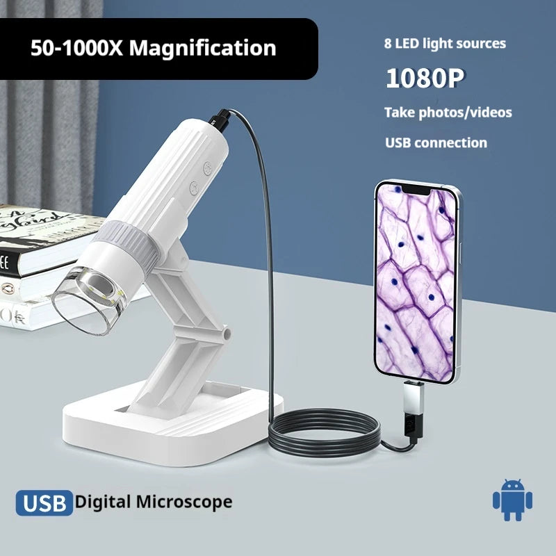 Wifi Electron Microscope 1000X Mobile Phone Microscope Digital Magnifying Glass Skin Detection Microscope Peaceful Pleasures Health and Wellness