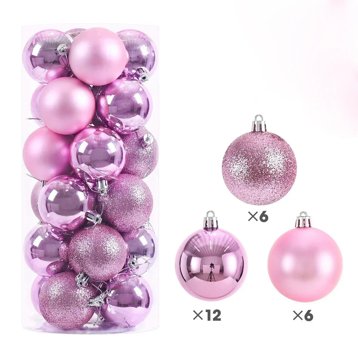 24Pcs 3/4/6CM Christmas Balls Big Ball Christmas Tree Pendant Ornaments for Party Decor 2025 New Year Navidad Gifts Accessory Peaceful Pleasures Health and Wellness Pink 6CM