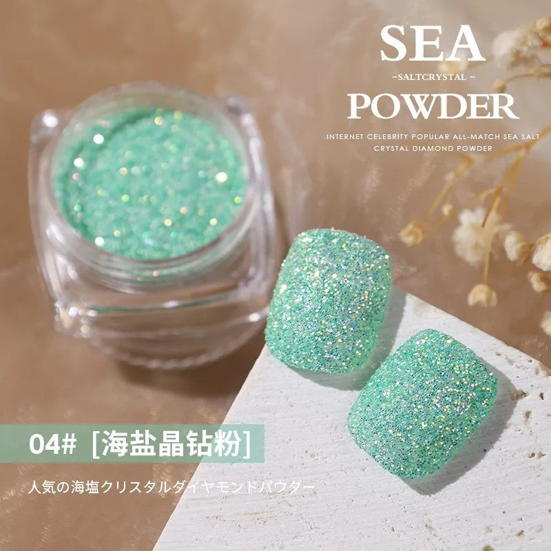 Aurora Sea Salt Nail Glitter Set – 12 Colors Holographic Sugar Powder