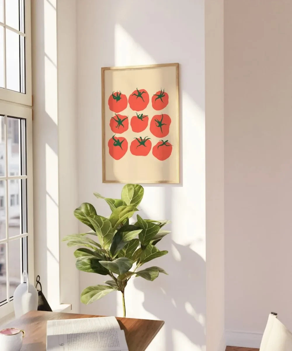 A Frameless Tomato Print,Kitchen Wall Art, Food Art,Mediterranean Print,Printable Wall Art Canvas Poster,for Kitchen Wall Decor Peaceful Pleasures Health and Wellness