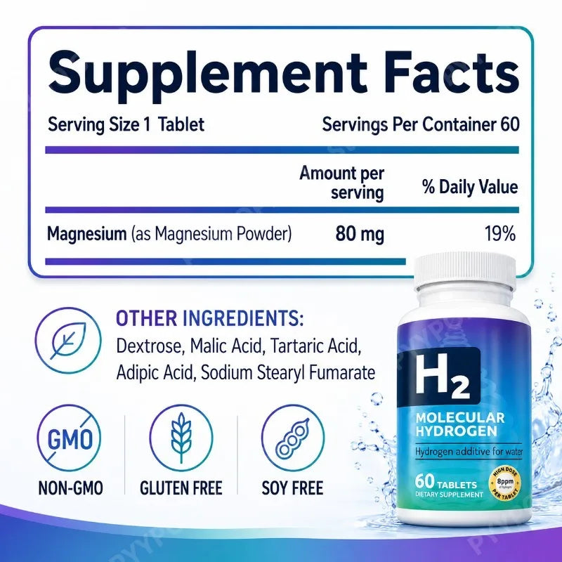 Molecular Hydrogen Tablets 8ppm H₂ + Magnesium | 60 Tablets
