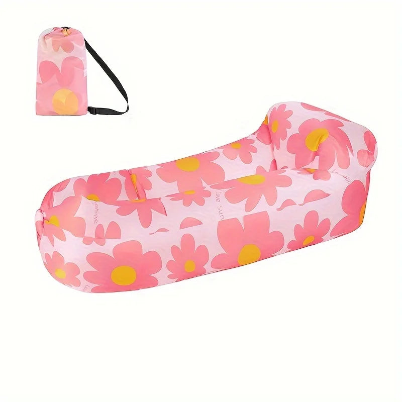 Outdoor Lazy Inflatable Sofa For Nap, Portable Air Mattress For Picnic, Camping Inflatable Mattress, Air Bed For Music Festival Peaceful Pleasures Health and Wellness Pink Flower Pillow