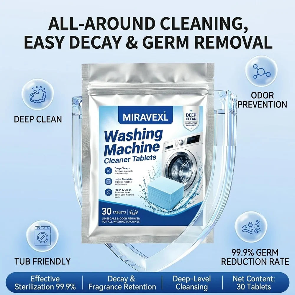MIRAVEXL 30-Pack Washing Machine Cleaner Tablets | Descaler