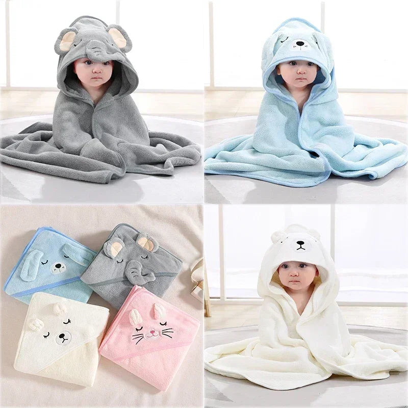 Baby Hooded Bath Towel | Cartoon Animal Coral Fleece 0–12M