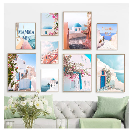 Greek Island Santorini Minimalist Canvas Wall Art | Travel Poster Canvas Travel Poster Peaceful Pleasures Health and Wellness
