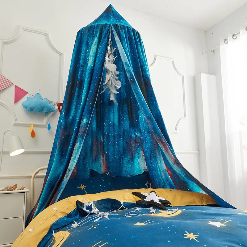 Battilo Bed Canopy Bed Curtain Mosquito Net Child Tent Round Dome Hanging Indoor Castle Play Tent For Kids Children's Room Decor Peaceful Pleasures Health and Wellness Sky Blue 65x250cm