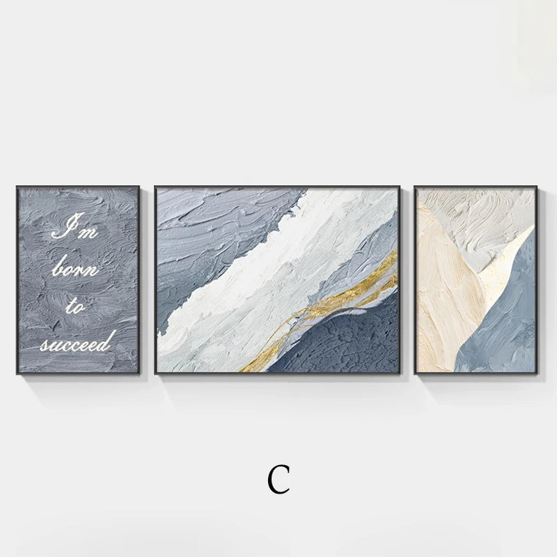 Abstract Canvas Wall Art, 100% Hand Drawn Abstract Lines, Living Room Triptych, Modern Room Decoration Large Wall Painting Peaceful Pleasures Health and Wellness C 70x50-70x100-70x50cm