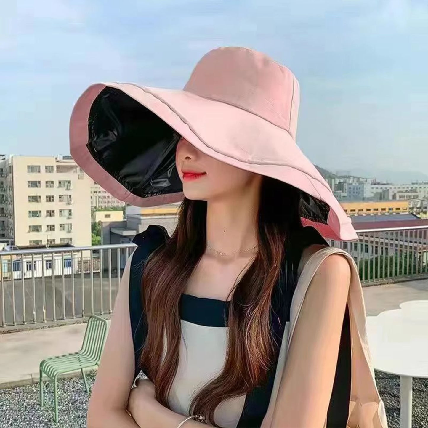 Ladies Sun Protect Hat For Beach 13cm Large Brim With Styling Aluminum Wire Sun Hat With Cover Uv Block Ladies Summer Peaceful Pleasures Health and Wellness Pink