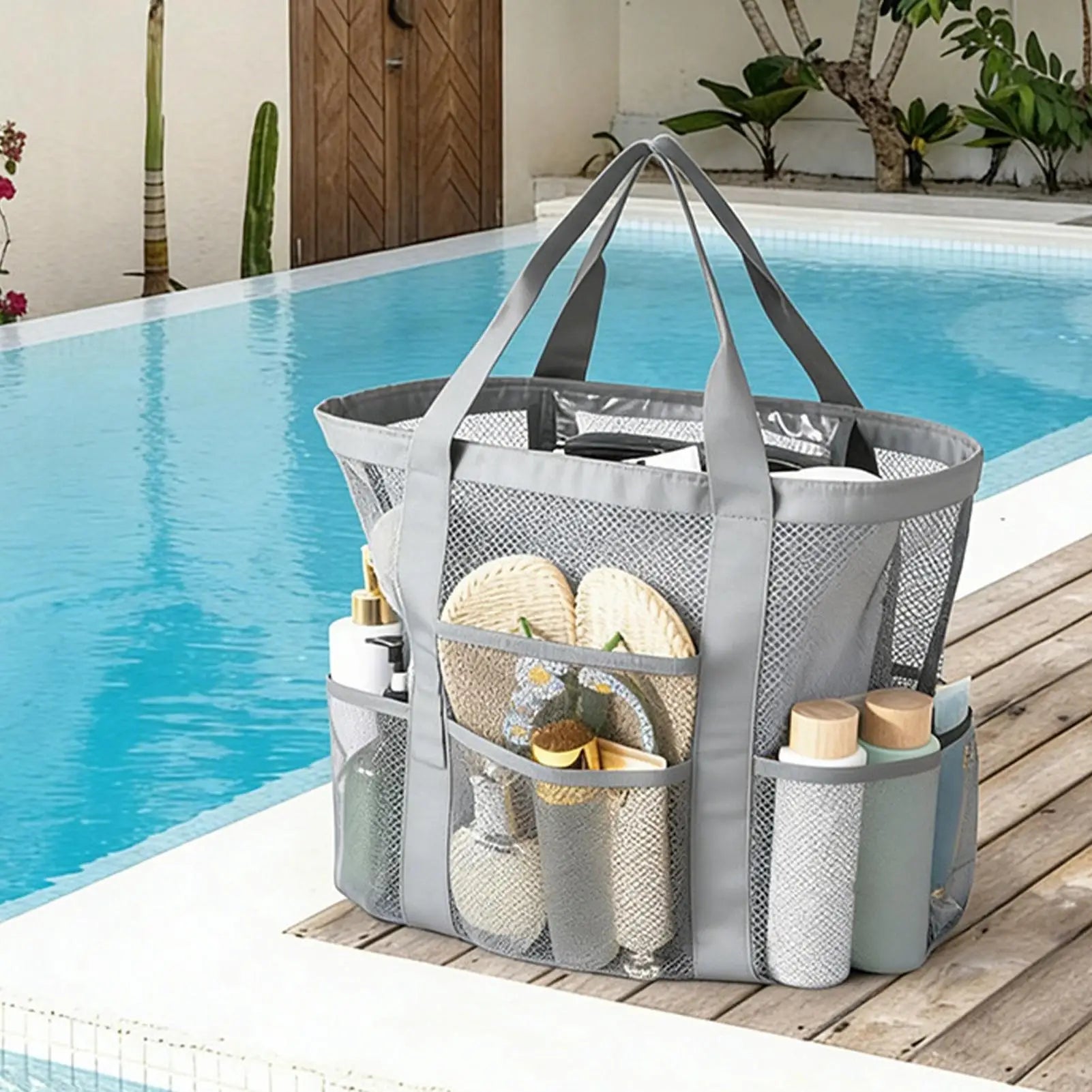 Womens Beach Bag Wide Handles Quick Dry Mesh Women Pool Tote Bag Toiletry Storage For Shoes Towel Makeup Toys Travel Gym Summer Peaceful Pleasures Health and Wellness