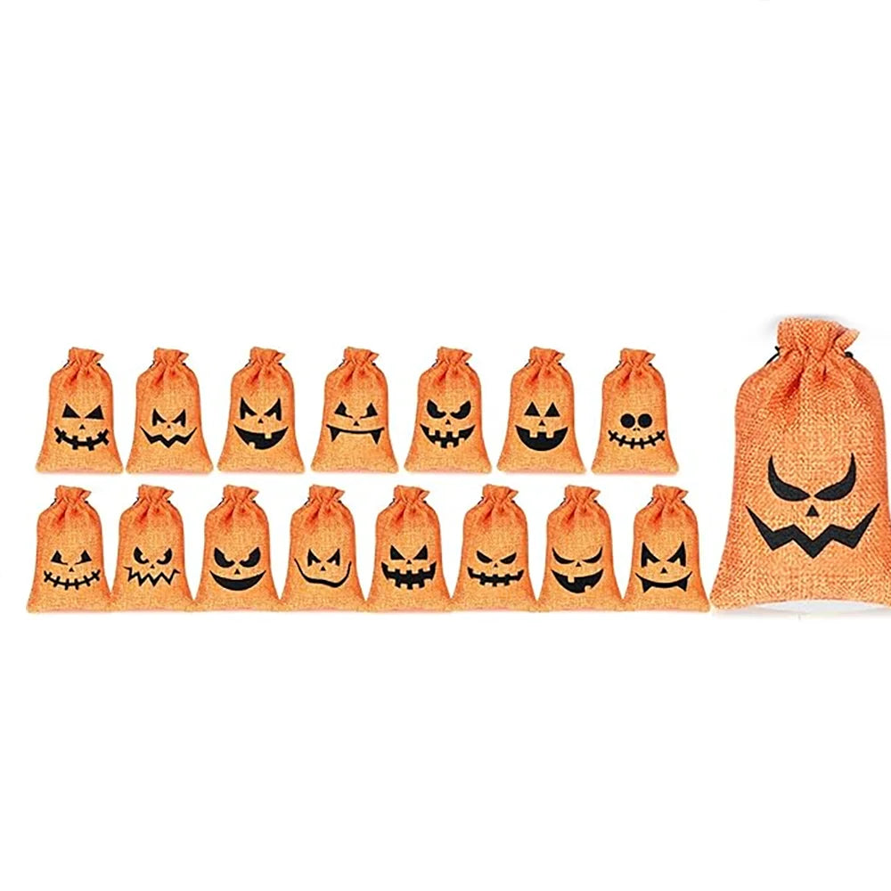 16-Piece Pumpkin Burlap Candy Bags | Halloween Trick or Treat