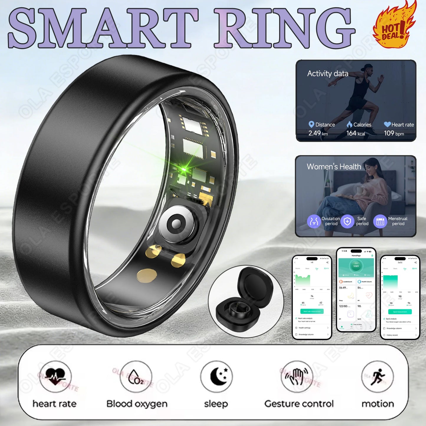 New Smart Ring 2026 Heart Rate Blood Pressure SleepMonitor 5ATM Waterproof Health Ring Men Women Smartring For Android IOS Gift Peaceful Pleasures Health and Wellness