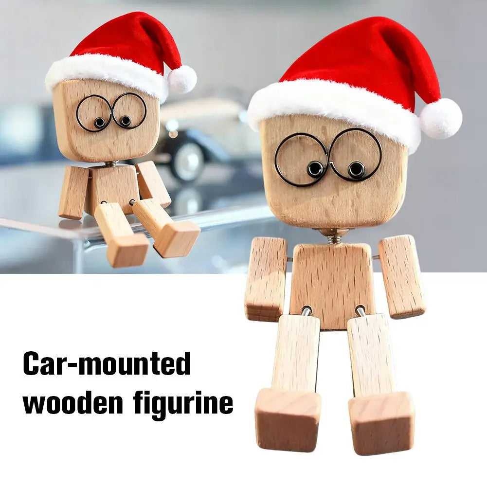 Christmas Hat Leg-swinging Robot Figurine Cute Wood Man Shaking Wooden Man Figurine With Function Of Changing Peaceful Pleasures Health and Wellness