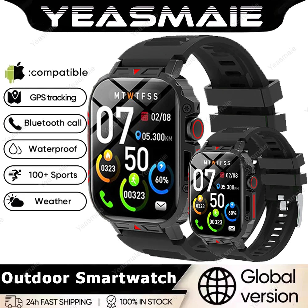 Rugged Military Smart Watch 1.95" Bluetooth Fitness Tracker