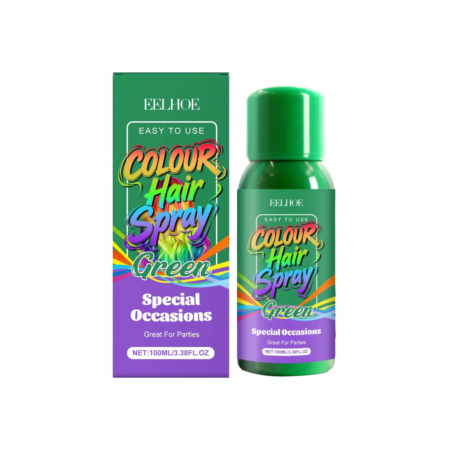 Green Temporary Hair Spray Quickly Create Vibrant Green Hair Color Convenient and Easy to Operate Fashionable Colour Hair Spray Peaceful Pleasures Health and Wellness 100ml Boxed