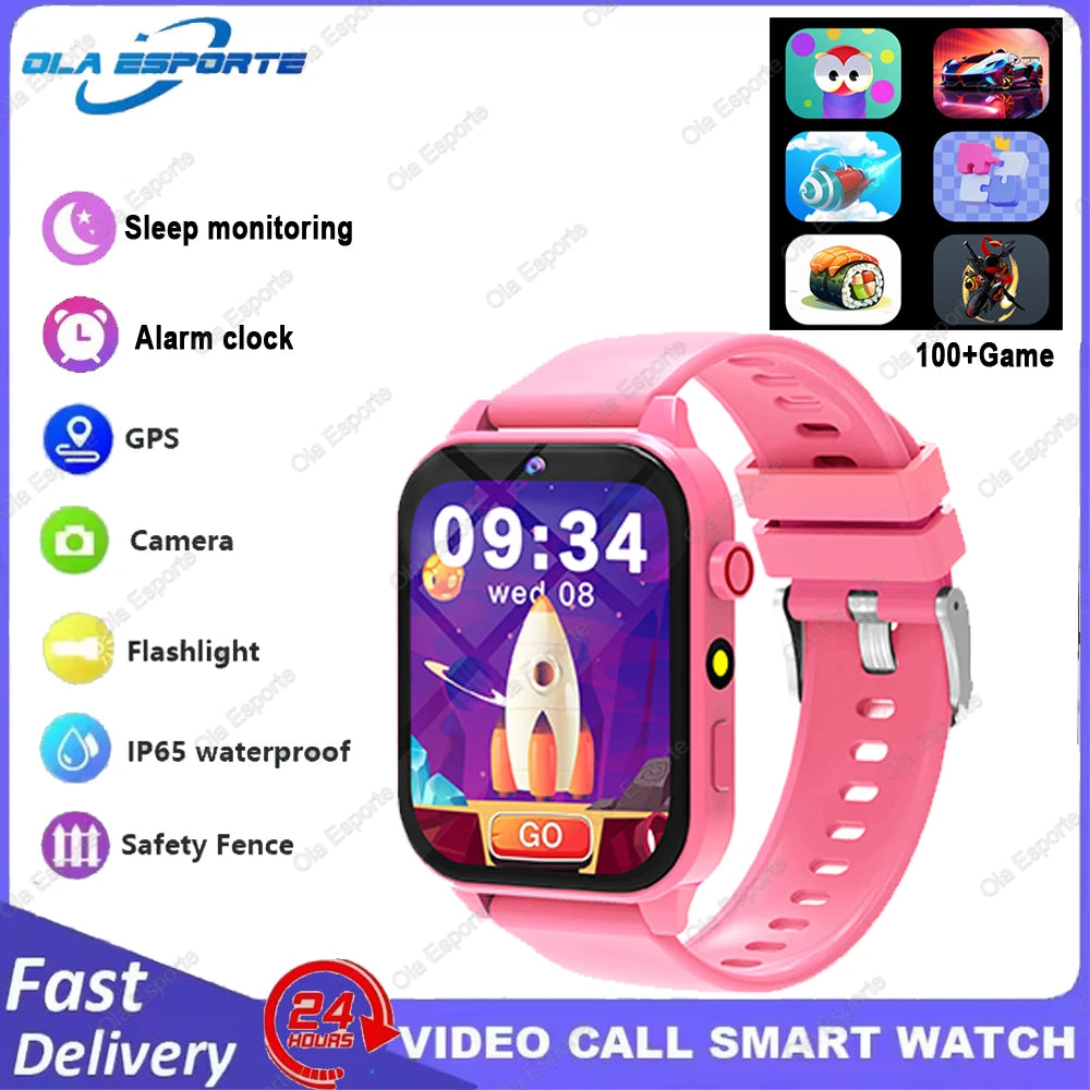 Game Kids Smartwatch 300mAh HD Screen HD Camear Outdoor LED Flashlight Watch Multifunctional Alarm Clock Computer Smart Watch Peaceful Pleasures Health and Wellness Pink