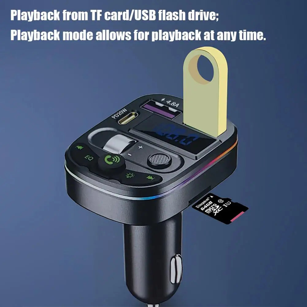Bluetooth 5.0 Car FM Transmitter MP3 Player | PD 20W Fast Charge