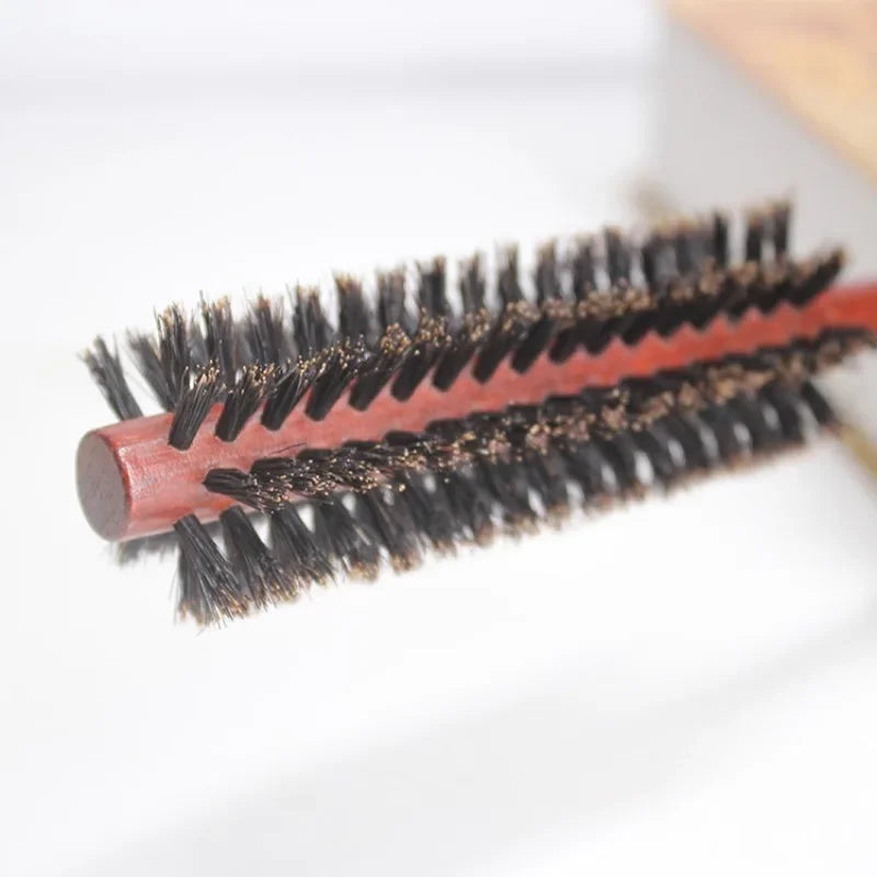 Boar Bristle Round Hair Brush & Tail Comb | Wood Handle