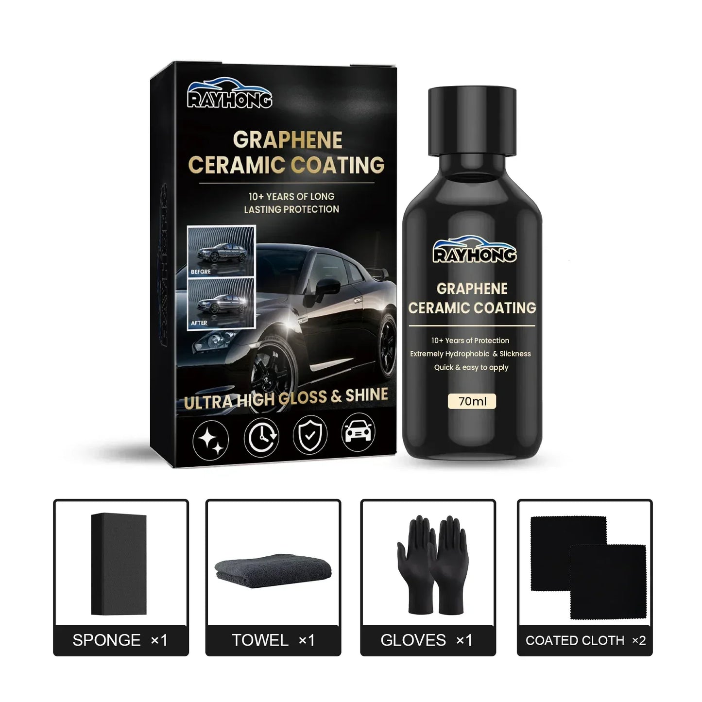70ML Nano Ceramic Coating Graphene 9H Pro Hydrophobic Paint Protection Car High Temperature Resistance Scratch Resistance Peaceful Pleasures Health and Wellness black