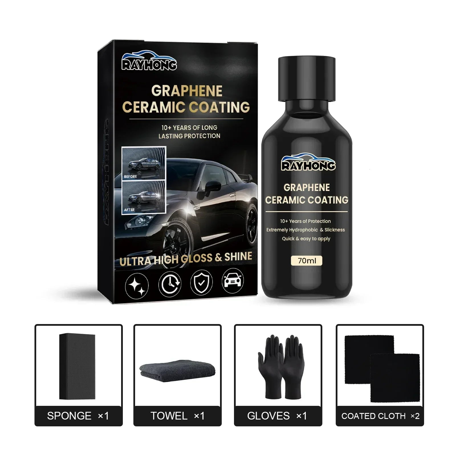 70ML Nano Ceramic Coating Graphene 9H Pro Hydrophobic Paint Protection Car High Temperature Resistance Scratch Resistance Peaceful Pleasures Health and Wellness black