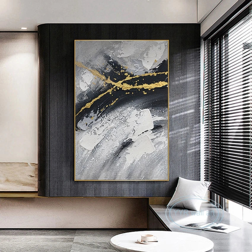 New Custom Gold Foil Decorative Canvas Handmade Abstract Minimalist Oil Painting Wall Art Aesthetic Mural For Parlor Porch Hotel Peaceful Pleasures Health and Wellness