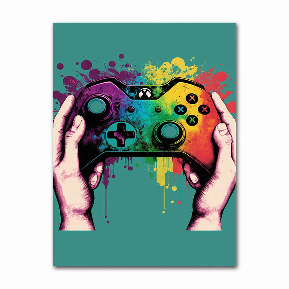 Colorful Game Controller Wall Art Poster Prints Nordic Aesthetic Picture Canvas Painting Gaming Boy Room Home Decoration Peaceful Pleasures Health and Wellness A60557-17 50x70cm Unframed