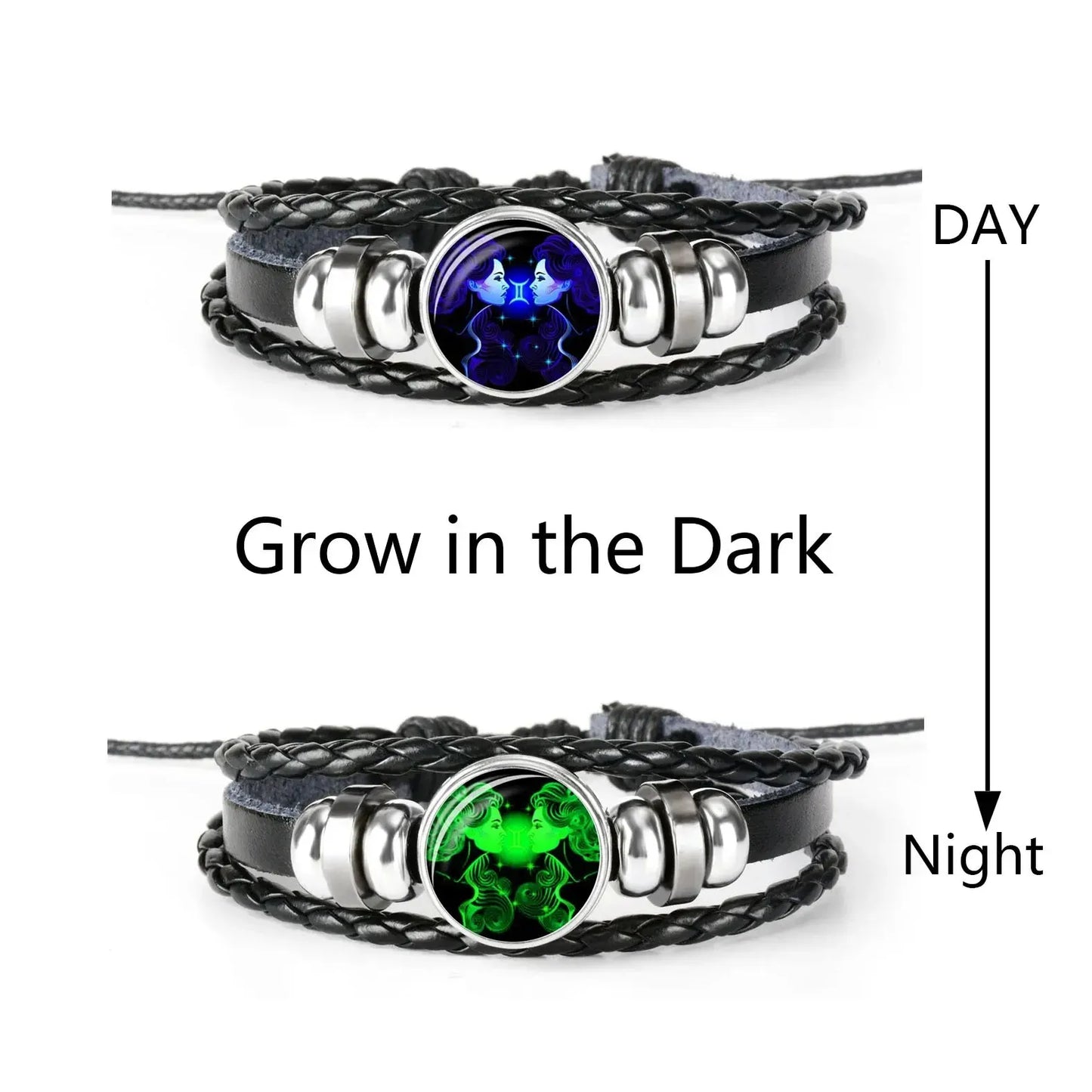 Zodiac Constellation Braided Leather Bracelet | Glass Dome Charm