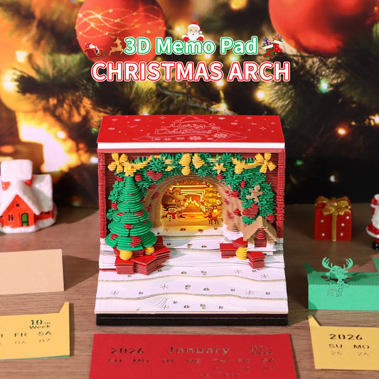 3D Christmas Arch Desk Calendar 2026 | LED Lights Memo Pad 3D Desk Calendar Peaceful Pleasures Health and Wellness