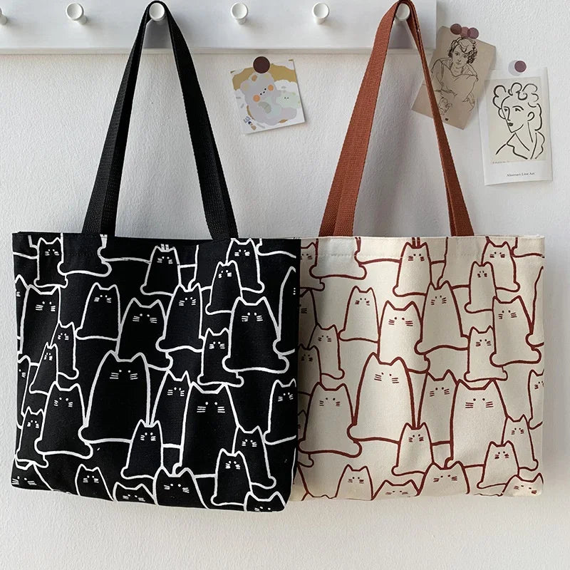 Cute Cat Shopper Handbags Shoulder Fashion Canvas Casual Shopping