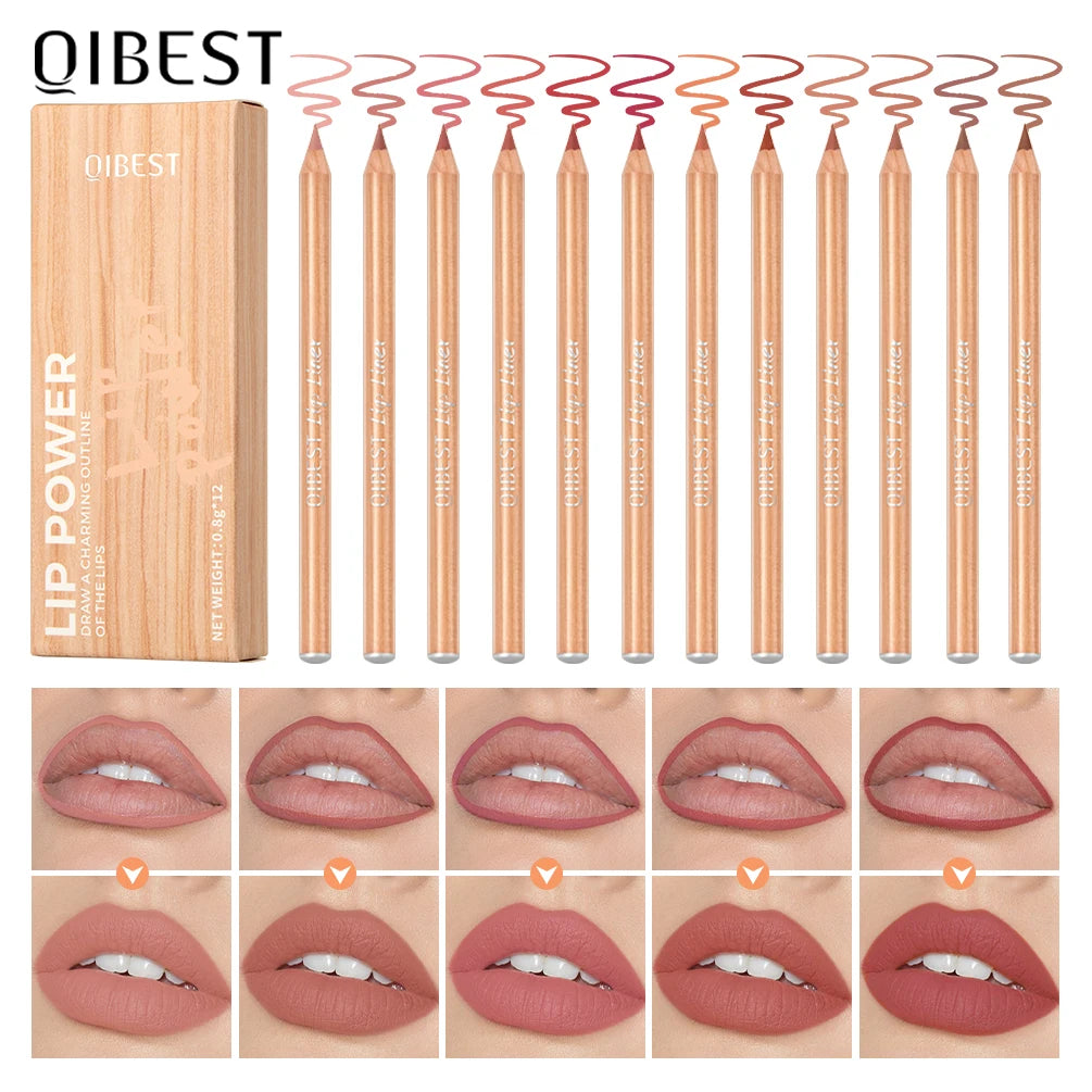 QIBEST Matte Lip Liner Pencil Long Lasting Non-Stick Cup Brown Red Velvet Lipstick Lip Liner Contour Lip Makeup Sets For Women Peaceful Pleasures Health and Wellness