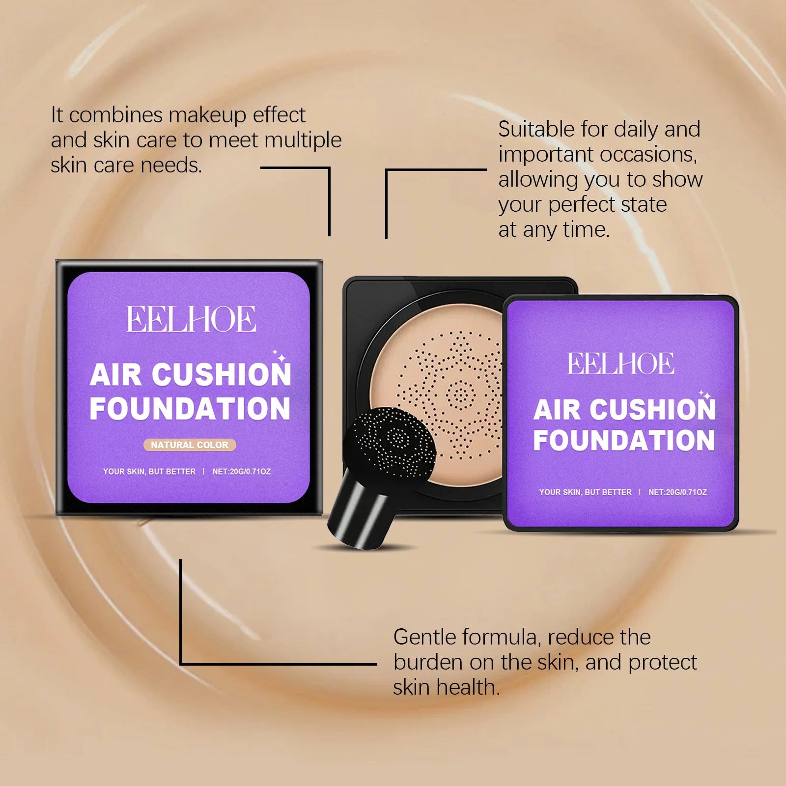 EELHOE Air Cushion Liquid Foundation - High Coverage Base Peaceful Pleasures Health and Wellness