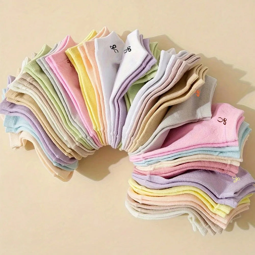 Korean Bowknot Ankle Socks – Candy Color Cute Women's Socks