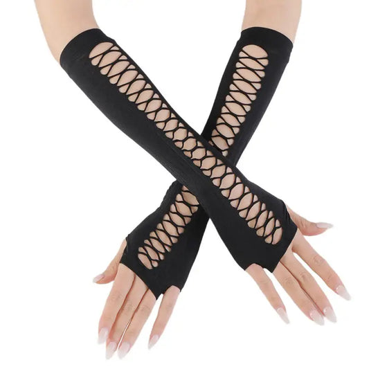 Fishnet Fingerless Gloves Elastic Mesh Long Arm Gloves Hollow Out Sun Protection Gloves for Party Cosplay Costume Accessory Peaceful Pleasures Health and Wellness