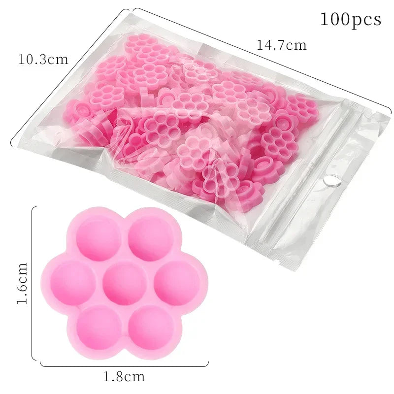 100pc Disposable Eyelash Glue Cups & Tattoo Ink Ring Holders