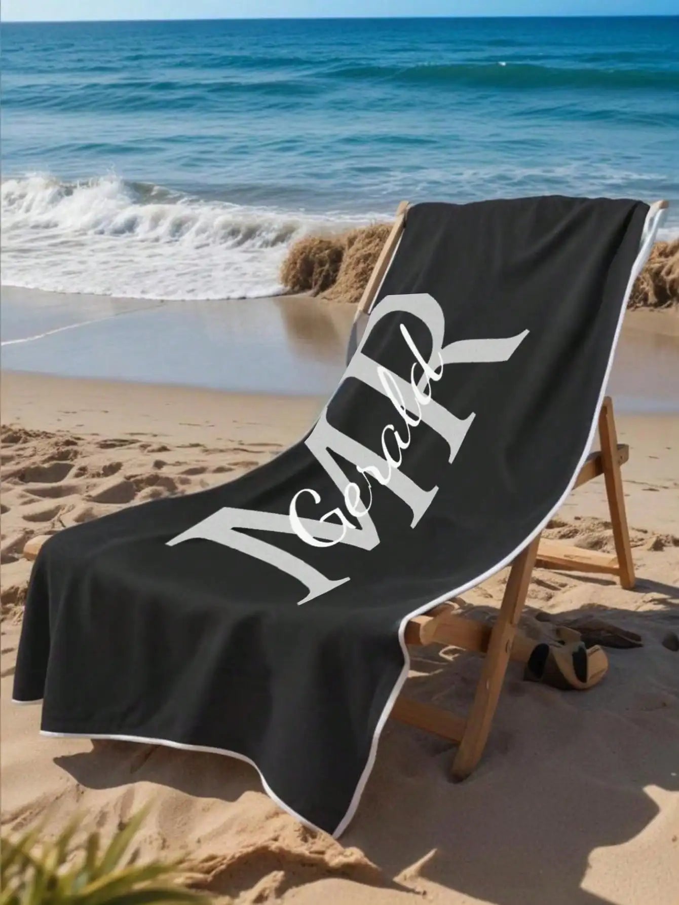 1pc Custom Name Beach Towel Mr Mrs Personalized Pool Towel Wedding Gift For Couples Newlyweds Husband Wife Valentine Anniversary Peaceful Pleasures Health and Wellness
