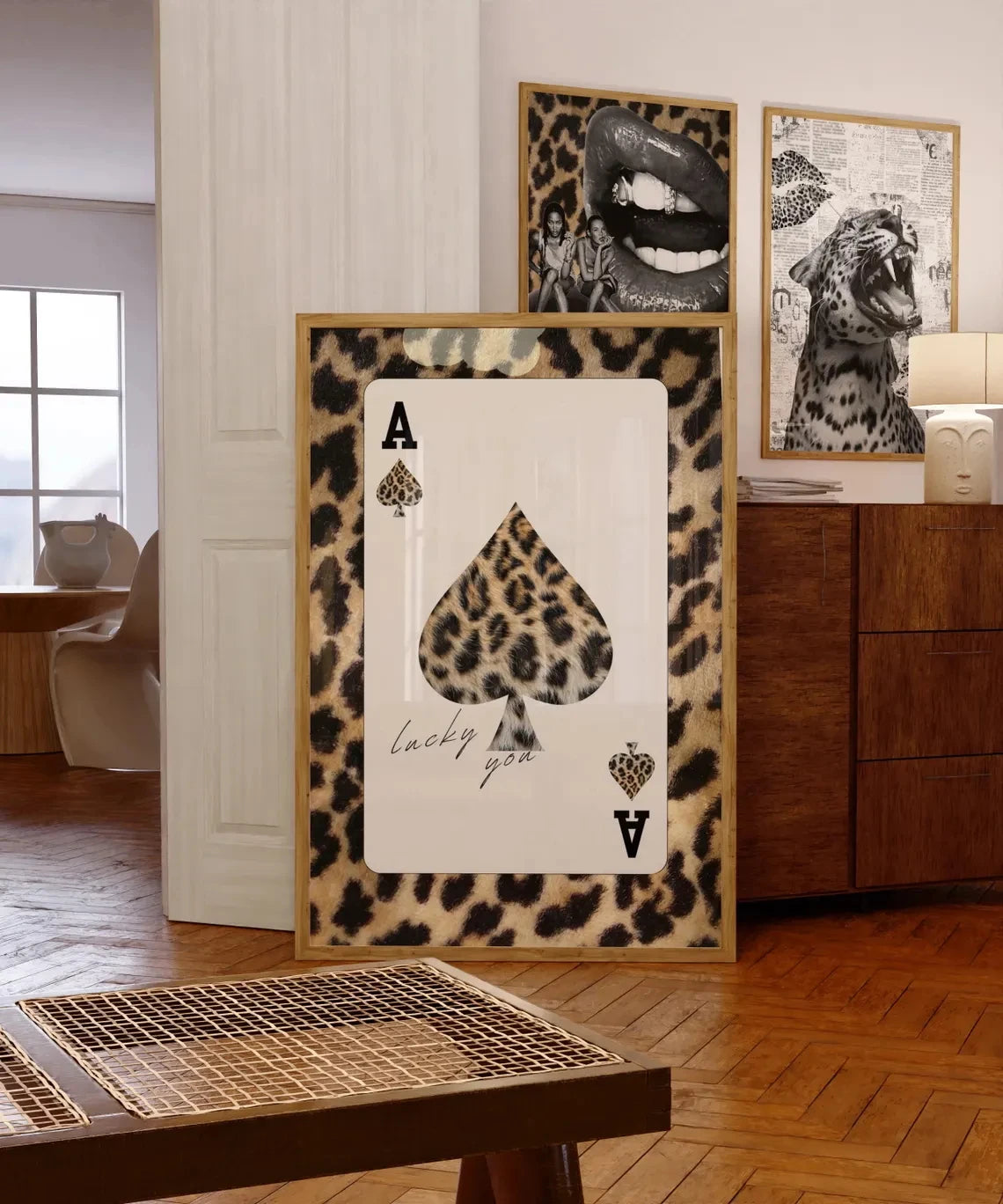 Lucky You Ace Card Cheetah Canvas Wall Art Print | Home Decor