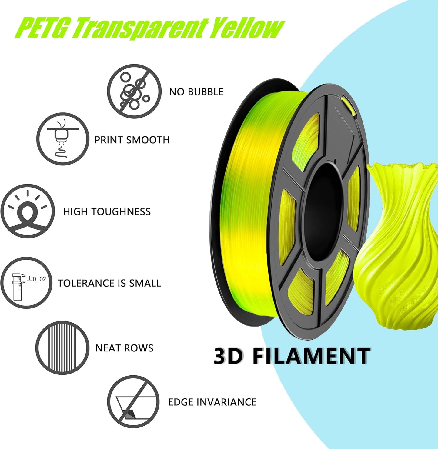 PETG Filament 1.75mm Transparent Yellow | ±0.02mm Accuracy