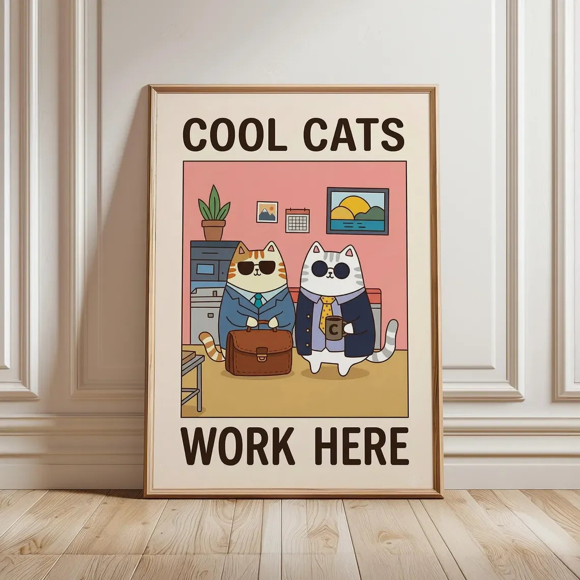 Cool People Work Here Cat Poster | Funny Office Wall Art Canvas Wall Poster Peaceful Pleasures Health and Wellness TR261079-2 20x30cm Unframed
