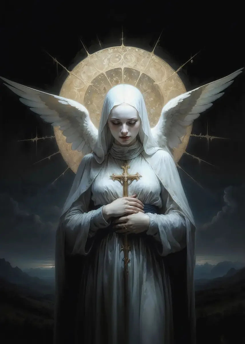 Nordic Religious Art Benevolent Portrait Of The Virgin Mary Archangel Canvas Painting, Wall Art for Living Room Home Decor Peaceful Pleasures Health and Wellness
