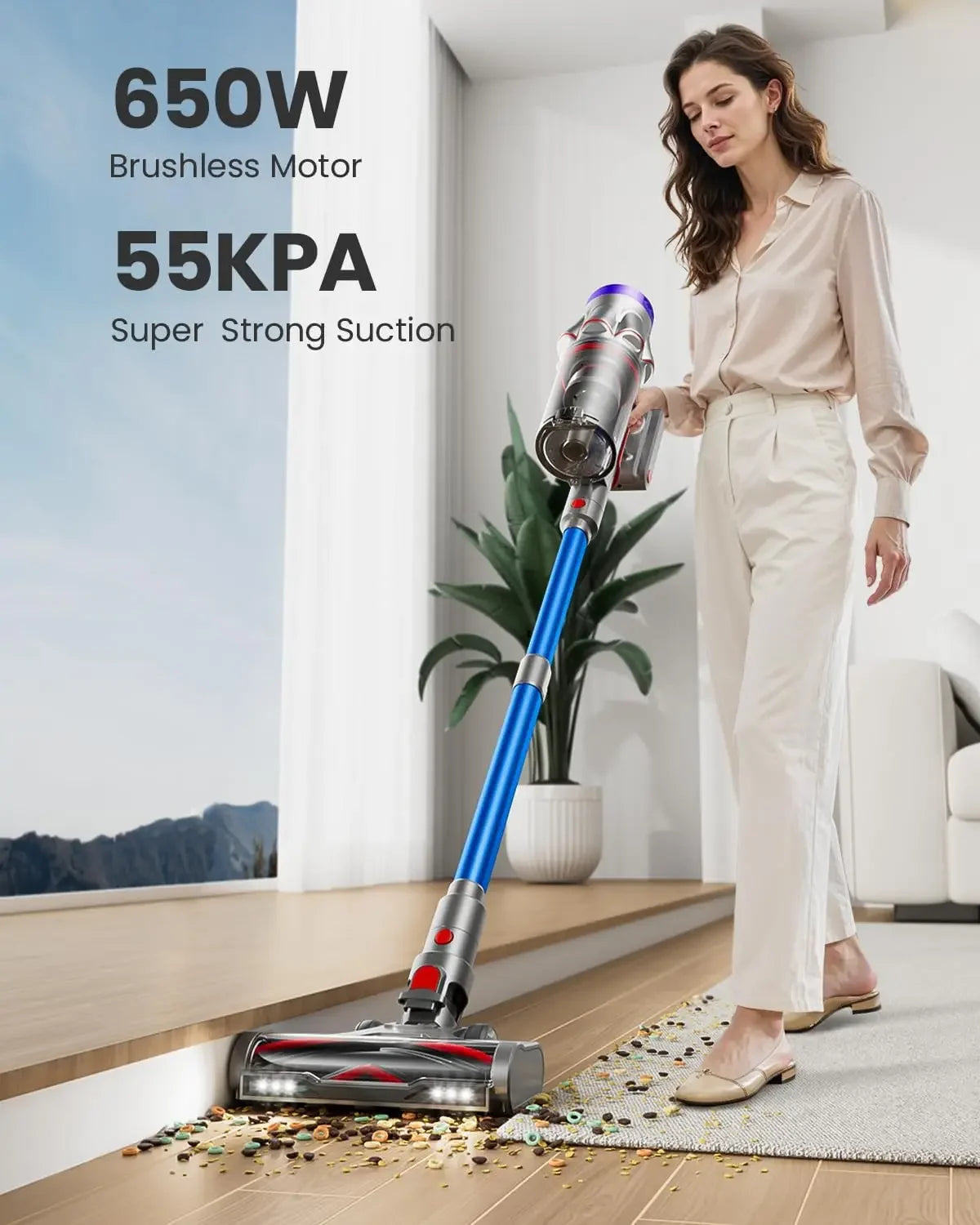 55KPa 650W Cordless Vacuum Cleaner, 70Mins Runtime for Pet Hair & Carpets, Self-Standing with Scented Tablet Peaceful Pleasures Health and Wellness