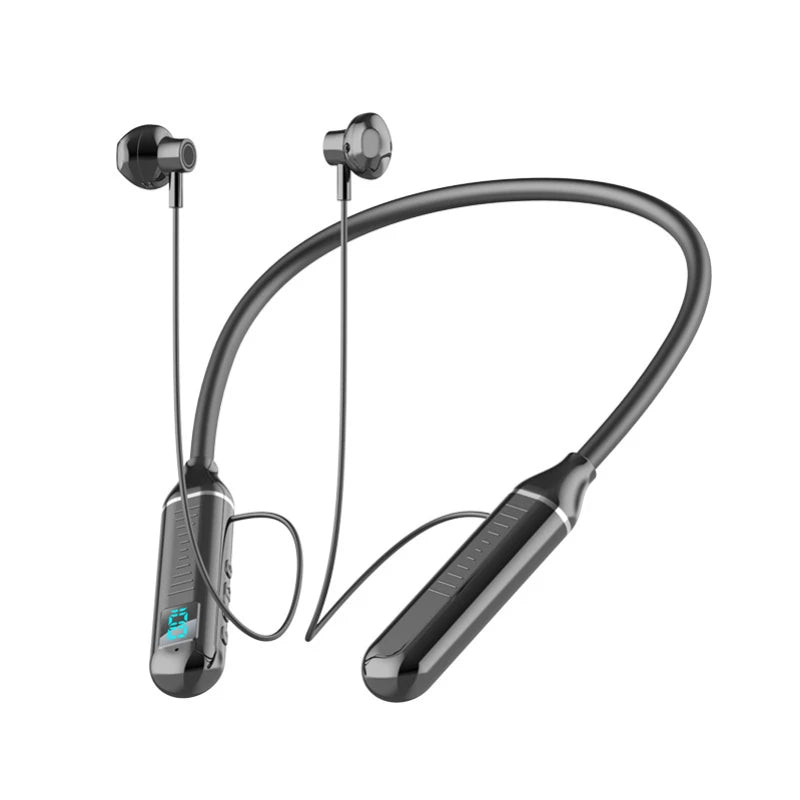 Wireless Bluetooth headset neck-mounted headset game noise reduction digital display LED display ultra-long standby stereo Peaceful Pleasures Health and Wellness black