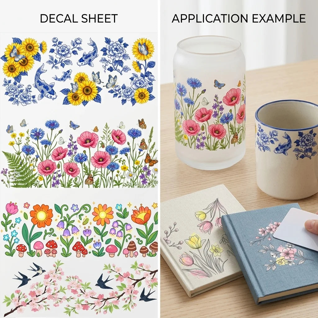 UV DTF Spring Floral Cup Wrap Stickers | Waterproof DIY Decals