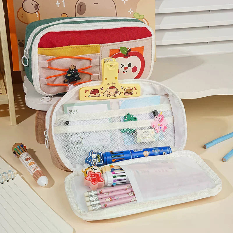 Panda Pencil Case – Cute Multi-Layer Canvas Pen Bag for Kids
