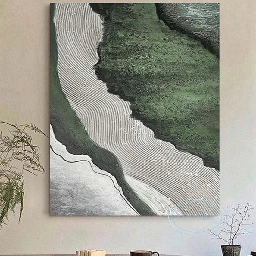 Hand Painted Green Abstract River Decor Poster Living Room Bedroom Wall Art Canvas Oil Painting Modern Home Aesthetic Picture Peaceful Pleasures Health and Wellness
