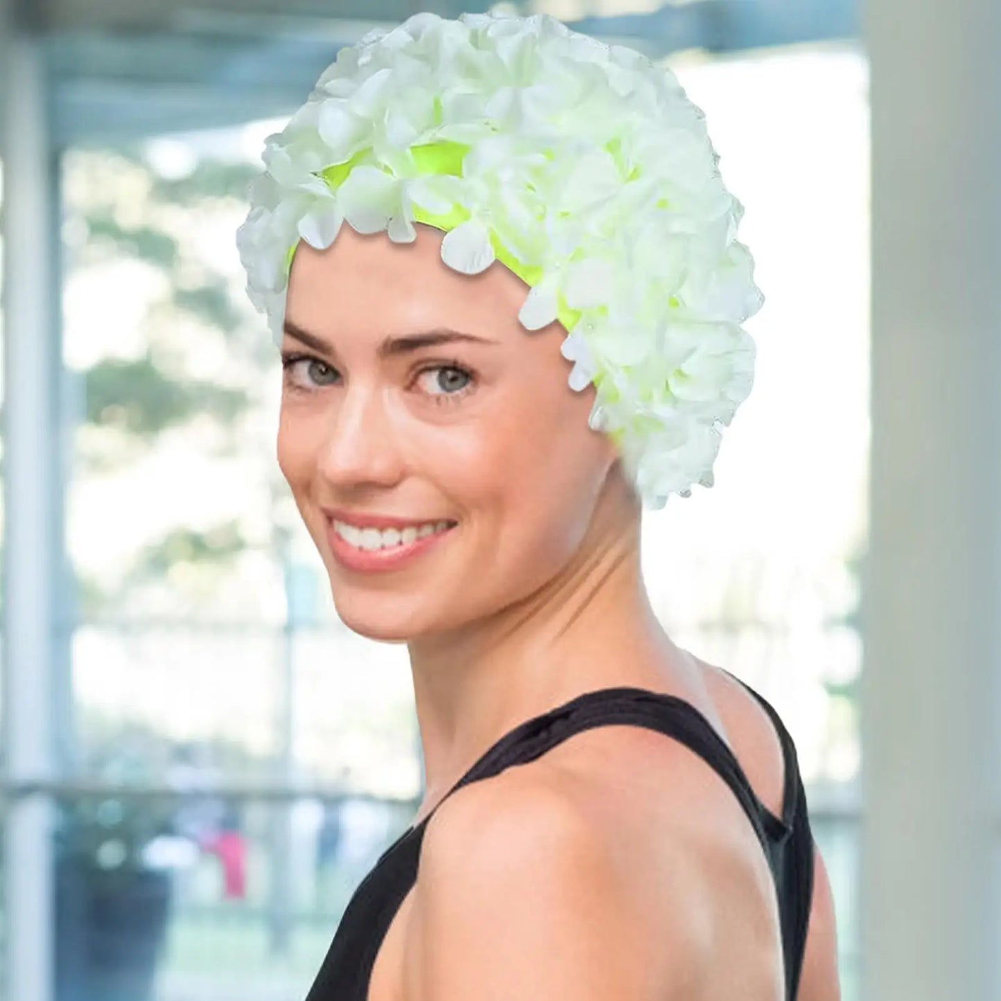 3D Floral Petal Swim Cap – Retro Stretch Hat for Women