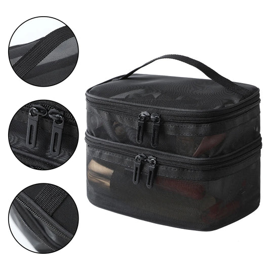 Double Layer Mesh Makeup Bag, Wash Bag, Women's Portable New Large Capacity Storage Bag, Cosmetics Storage Bag Peaceful Pleasures Health and Wellness