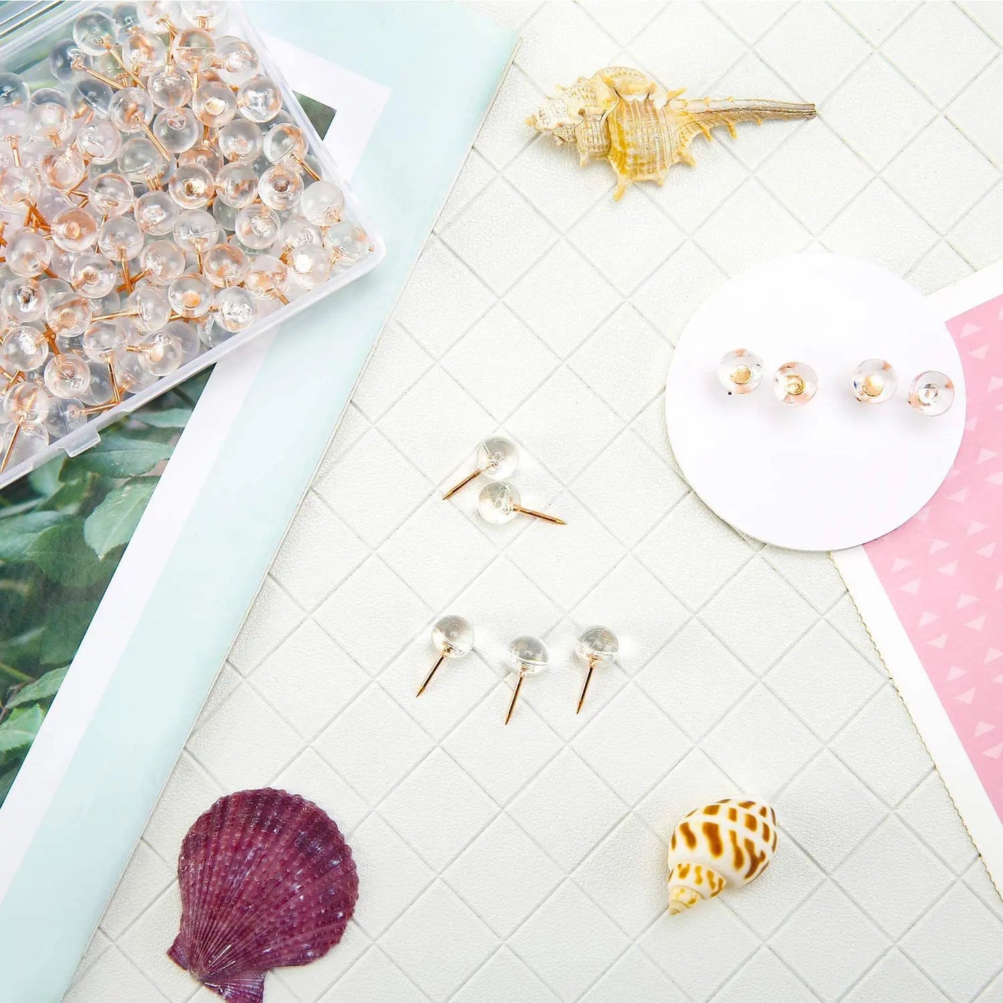 Bview Art Transparent Rose Gold Push Pins Decorative Ball Head