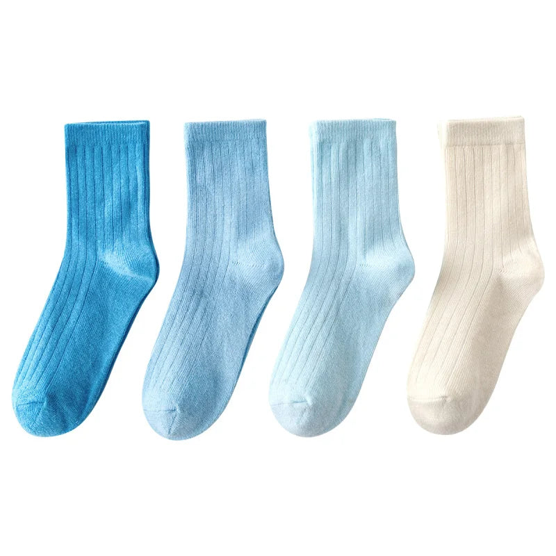 Four pairs of children's socks for spring and autumn, striped versatile style, mid-calf socks with a school style. Peaceful Pleasures Health and Wellness 4 pairs 4 2-3T