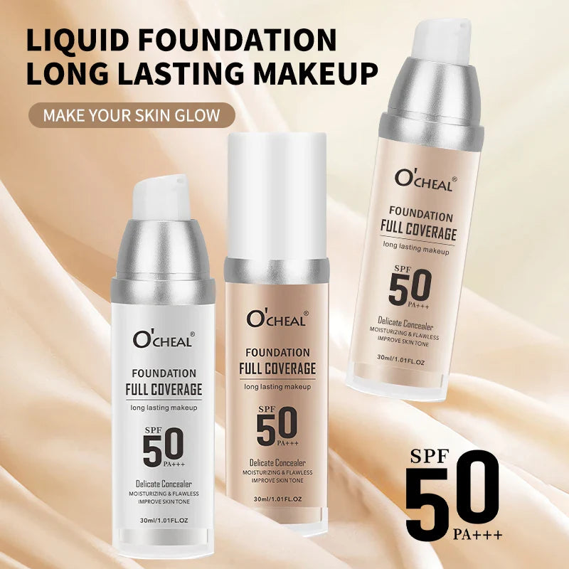 O'CHEAL SPF 50PA+++ Liquid Foundation – Hydrating Full Coverage