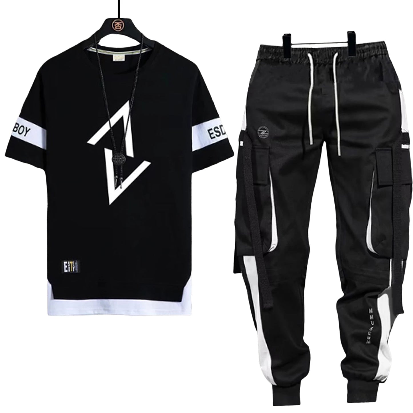 2 Piece Top Pants Suit n Short-Sleeved T-Shirt Large Size Clothes for Sport Running Hiking Biking Peaceful Pleasures Health and Wellness 3XL Set On Black