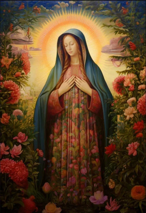 Sacred Heart Jesus & Virgin Mary Canvas Wall Art | Religious Print